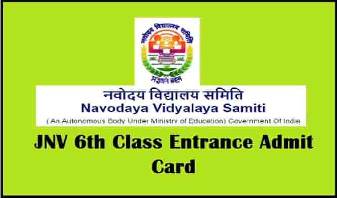 JNV 6th Class Entrance Test Admit Card