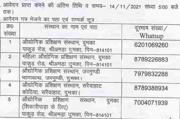 Dumka District ITI Admission 2021